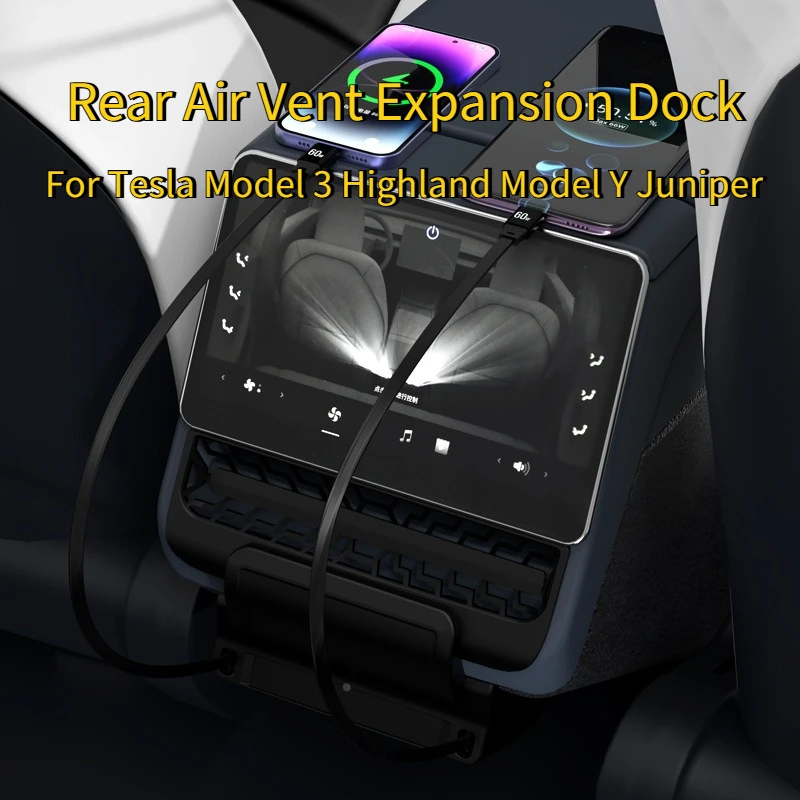 

For Tesla Model 3 Highland Model Y Juniper Rear Air Vent 27W Quick Charger USB Shunt HUB Intelligent Docking Station Accessories