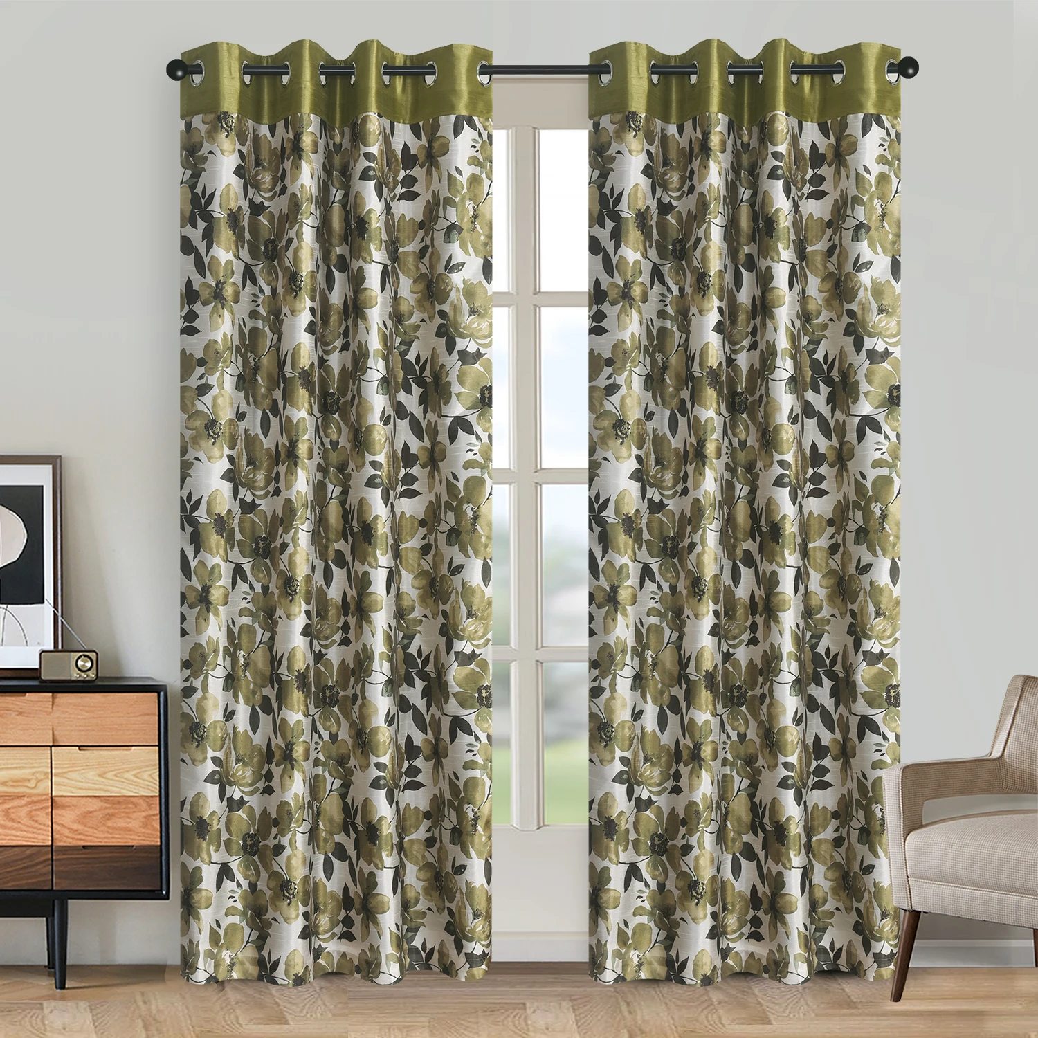 

Joint Floral Printed Drapes for Bedroom Darkening Curtains Rod Pocket 2001