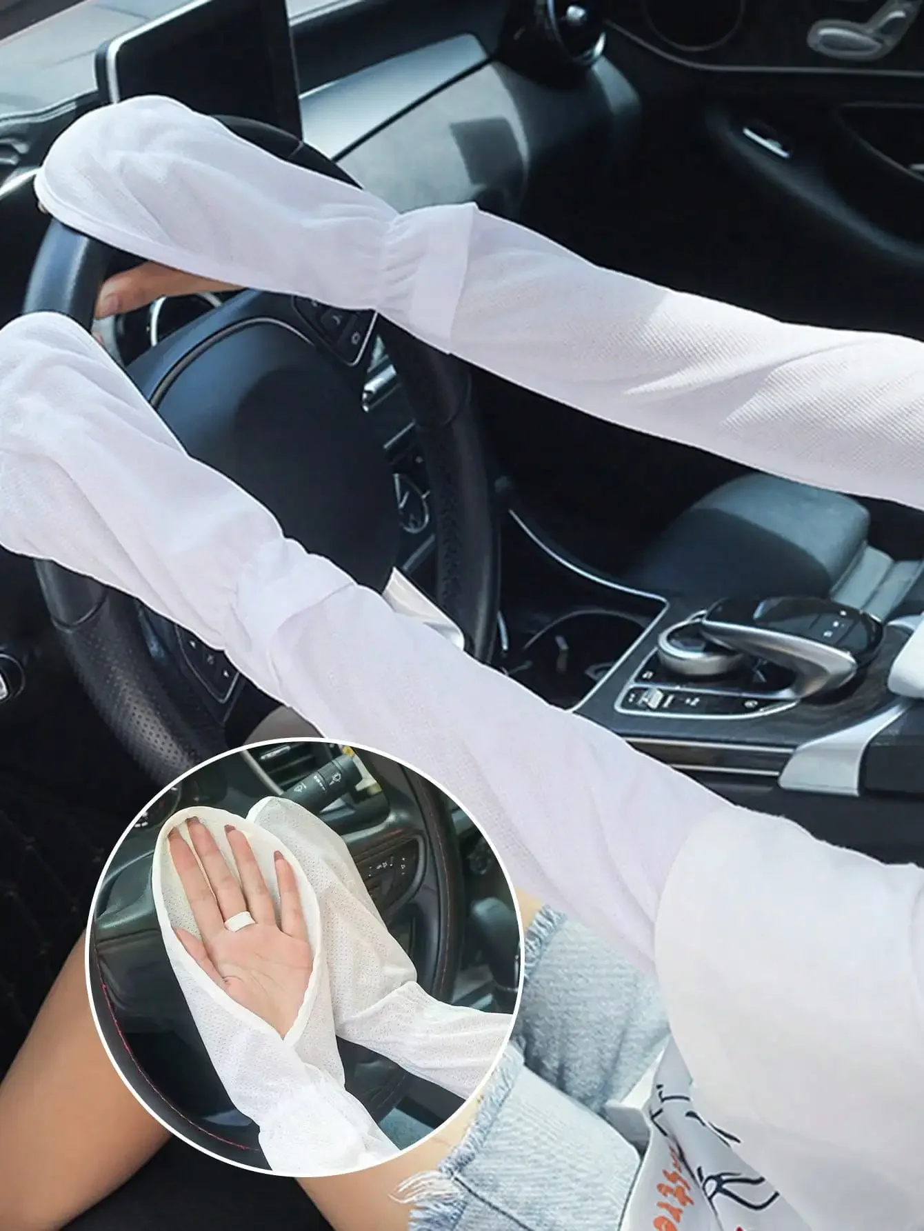 

1 Pair Summer Driving Arm Sleeves (Loose Version), Breathable Cooling Sleeve Covers, Available In Gray/Blue/Pink/Black/White, Sun Protection Fingerless Gloves, Loose Fit For Women Driving, Cycling, Car Accessories, Car Sun Protection