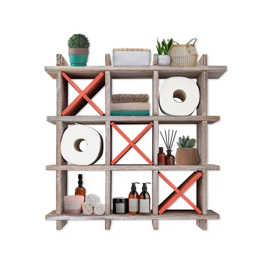 

Rustic TicTacToe Toilet Paper Holder Freestanding or Wall Mounted Storage for Bathroom Tissue Distressed White Farmhouse Decor