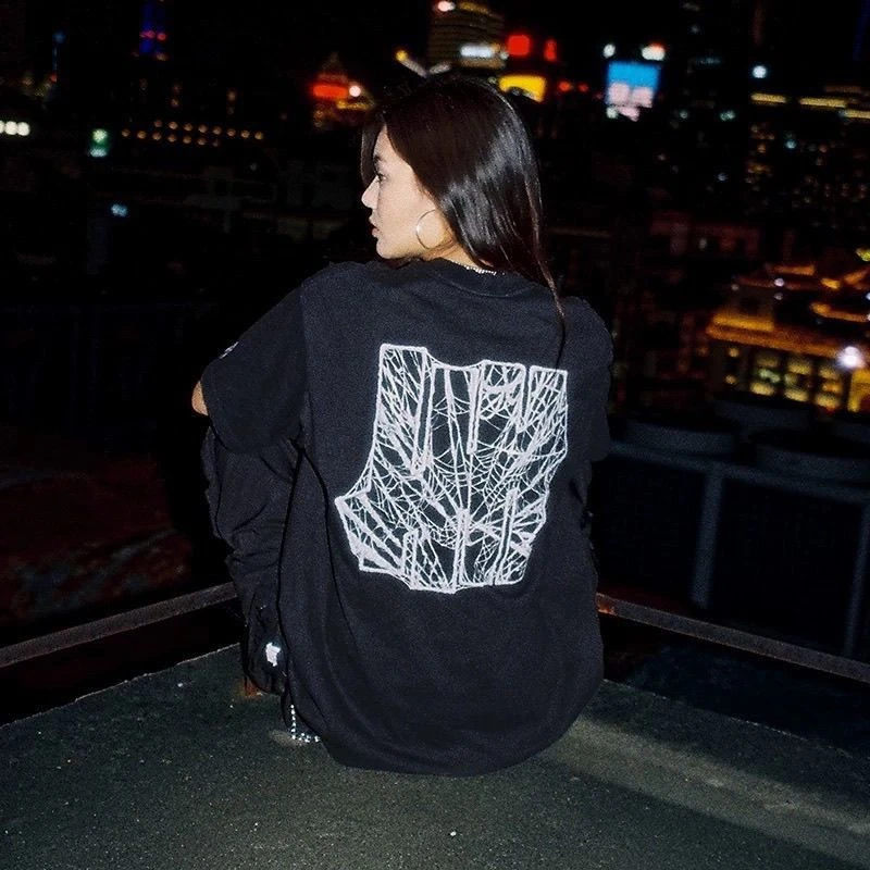 Undefeated Unisex Co-branded Short Sleeve T-Shirt, Spider Web Logo Print Tee for Street Casual Daily Wear