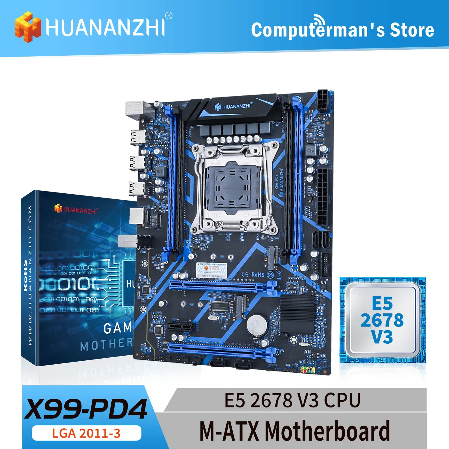 HUANANZHI X99 PD4 LGA 2011-3 XEON X99 Motherboard with Intel E5 2678 V3 Support DDR4 RECC memory combo kit set NVME SATA