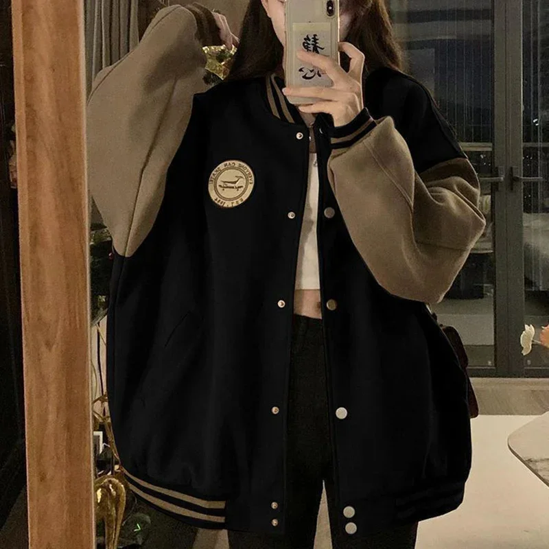 

High End Lazy Loose Baseball Jacket for Women's Clothing Spring Autumn New Casual Retro Cardigan Instagram Trendy Coat Top
