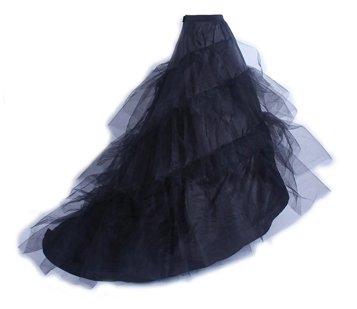 สีขาวหรือสีดํา Petticoat สําหรับงานแต่งงานชุดยาวหาง 2 Crinoline สามชั้นเส้นด้ายอุปกรณ์จัดงานแต่งงานเจ้าสาว Petticoats