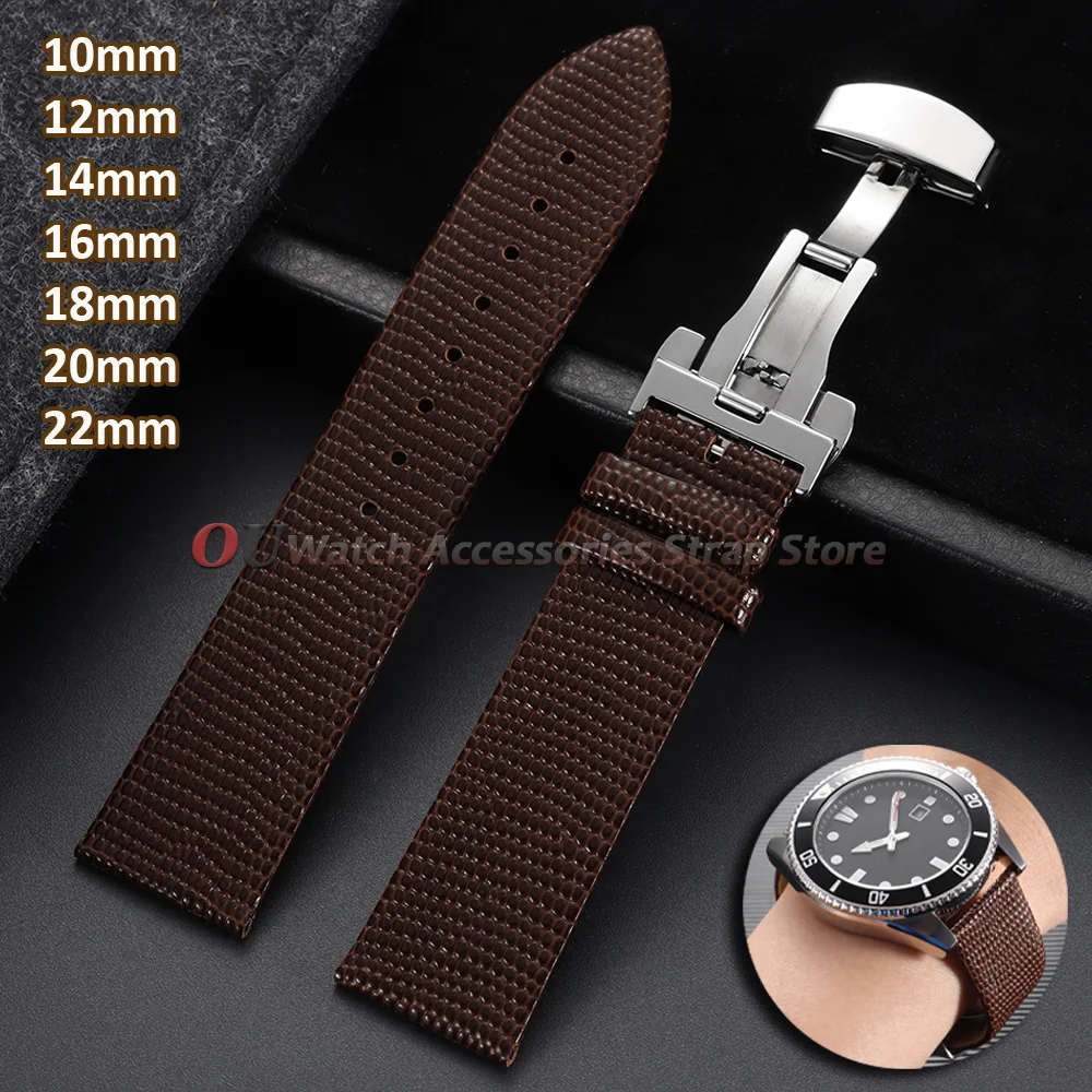 10mm 12mm 14mm 16mm 18mm 20mm 22mm Lizard Pattern Leather Watch Band for Seiko Cowhide Strap Butterfly Clasp Men Women Bracelets