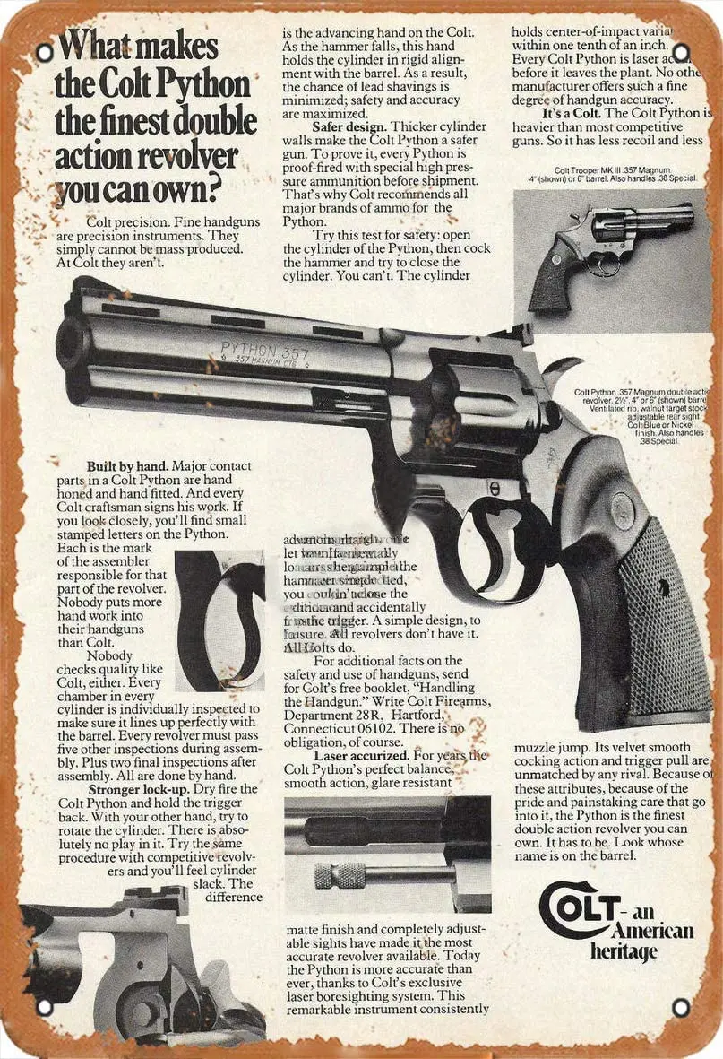 2028 Retro Metal tin Sign What Makes The Colt Python The Finest Double Action Revolver You Can Own Retro Metal Decor Wall Pla