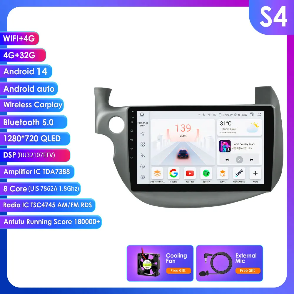 2Din 4G Android 16 WiFi DSP CarPlay Autostereo Radio Multimedia Videospeler Voor HONDA FIT JAZZ 2007 - 2014 Navigatie GPS Slimme Intelligente Systemen IPS Touchscreen Stereo Videospeler 2Din Hoofdunit