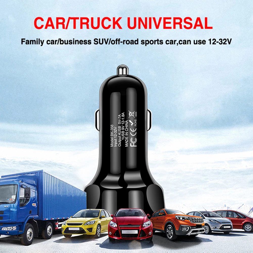 

1X Car Charger 12V/24V 4USB Aluminum Alloy+PC Black Good Quality New Digital Voltmeter Car Cigar Charger Lighter