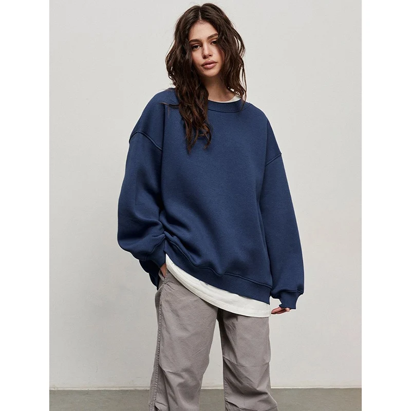 

Autumn Winter Female Round Neck Sweatshirt Girls Comfortable Baggy Pullover Tops Lady Streetwear Solid Oversize Sweatshirt