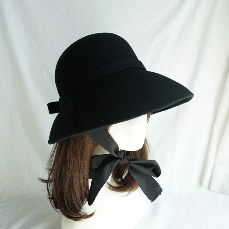 Bucket Hats Fashion Bow Tie Design Cap Packable Outdoor Fisherman Hat For Women Party Dress Black