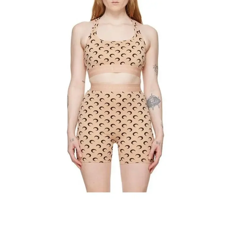 

Спортивный топ с принтом Moon и шорты для йоги: универсальный женский комплект для лета, повседневный, облегающий, с открытой спиной, сексуальный