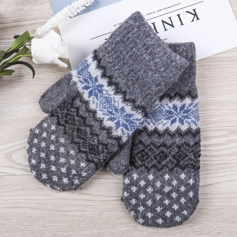 Knitted Winter Gloves Warm Touchable Screen Driving Mittens Snowflake Full Finger Windproof Cold Proof Gloves Outdoor Sports