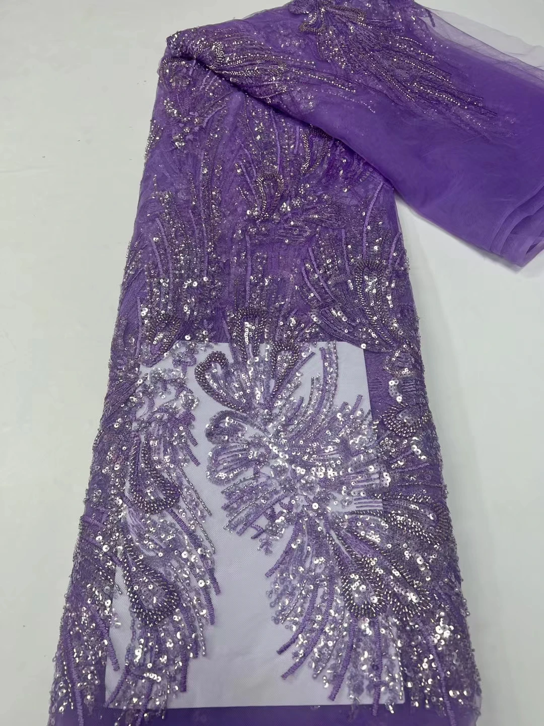 

African Sequins Tulle Lace Fabric 5 Yards 2023 High Quality Beaded Embroidered French Net Lace Nigerian Lace For Party KHS2307