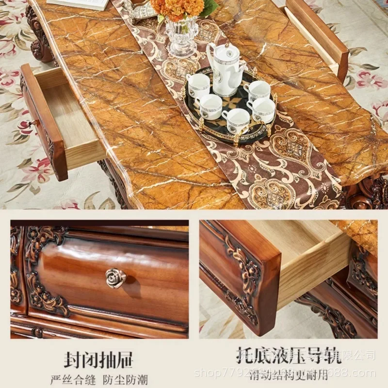 TAO Full solid wood carving flower tea square corner several large apartment living room luxury marble surface
