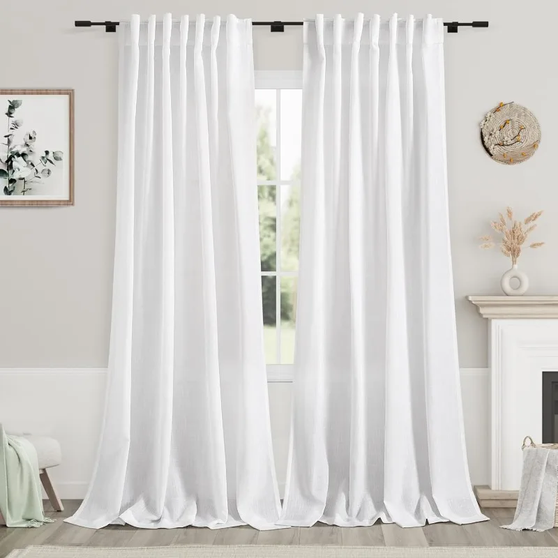 Solid White Curtains  Sheer Linen Curtains Modern  Decor Off White Cotton Textured Curtains Length for Patio Sliding Door