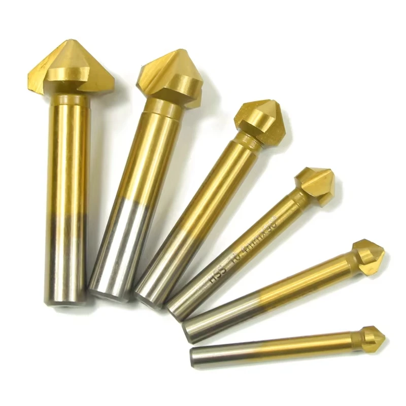 6 Chiếc 6.3-20.5Mm Mũi Khoan Mũi 3 Sáo HSS Phủ Titan Chamfering Cắt Mũi Khoan Mũi Khoan Gỗ lỗ Kim Loại Dao Cắt