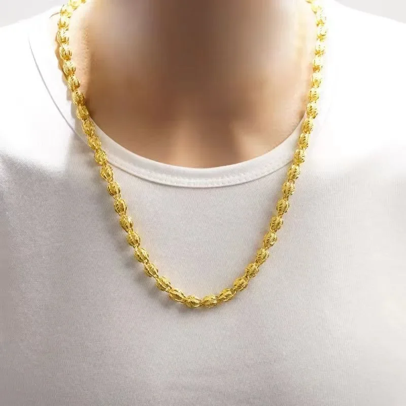 EternaGold  24K real gold high order new process walnut necklace 9999 pure gold men's overbearing classic pumpkin car flower nec