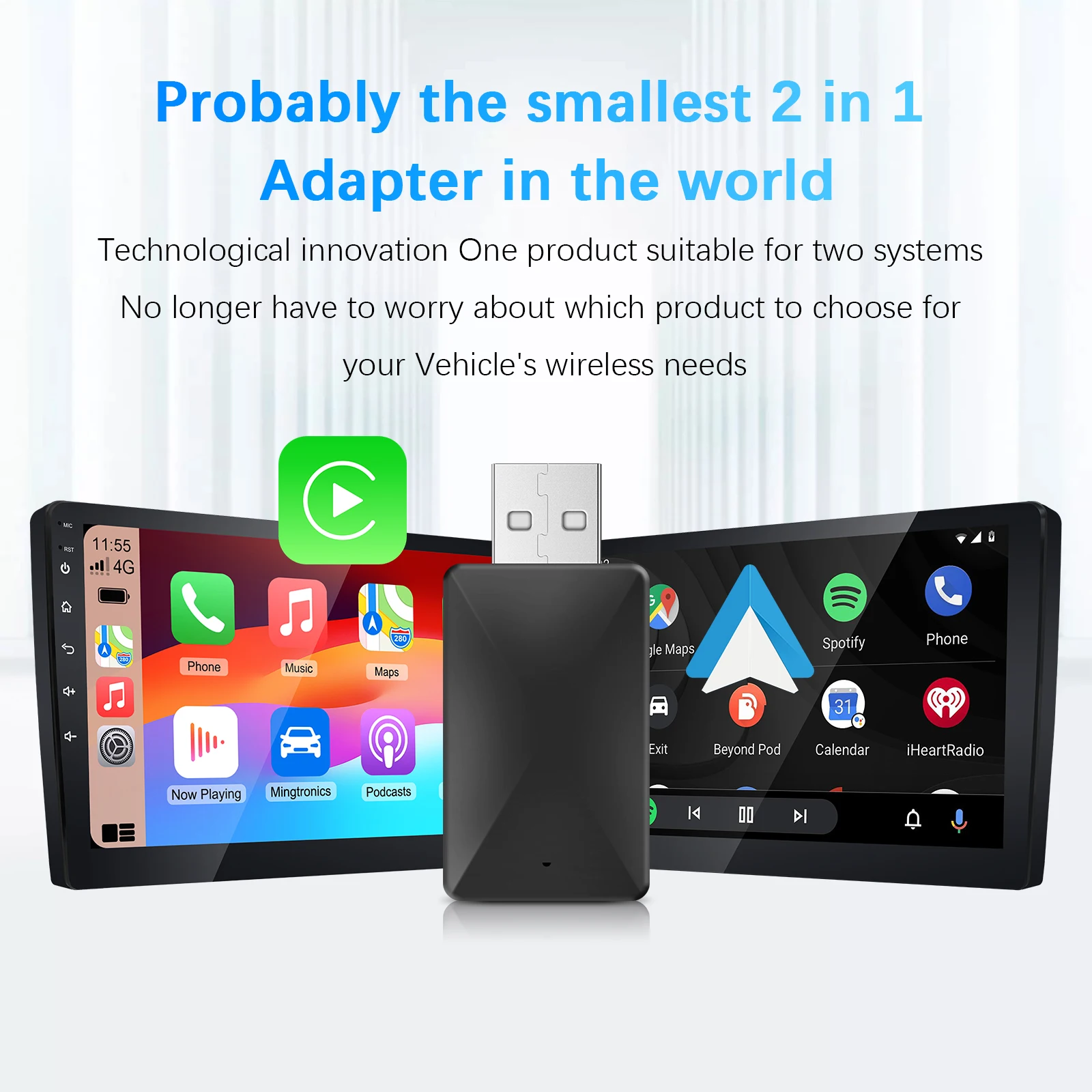 Ezonetronics 2024 New Wireless CarPlay android auto 2 in 1 adapter for factory wired car Plug and Play Fashionable and Portable