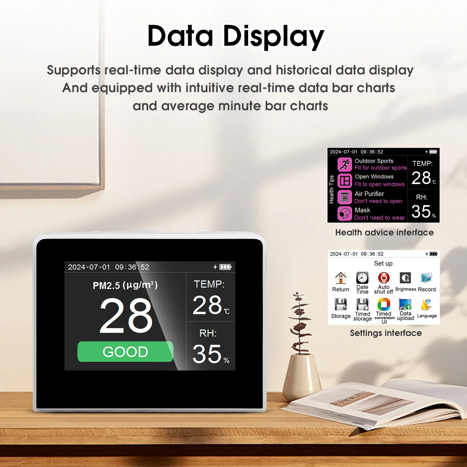 K6-D Air Quality Detector CO2 PM2.5 Formaldehyde TVOC Temperature Humidity Home Air Quality Monitoring, Demonstration Aid