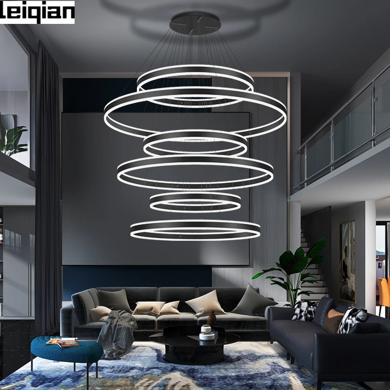 Imagem -03 - Acrílico Led Ring Chandelier For Living Room Lâmpada de Anel Personalizada Arte Minimalista Moderna Personalidade Net Red Villa Loft