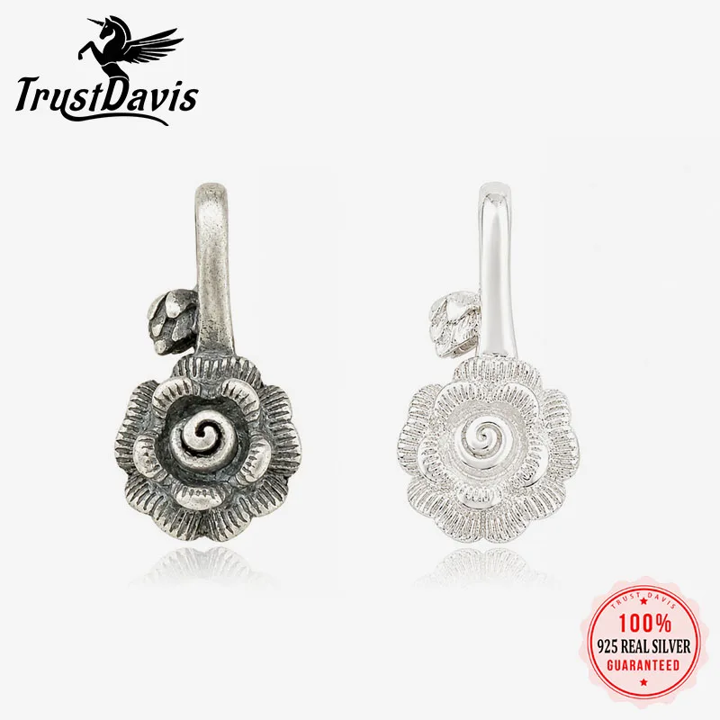 TrustDavis 925 Sterling Silver Rose Charm Retro Flower Pendant for DIY Women Bracelet Necklace Jewelry Making DZ1946