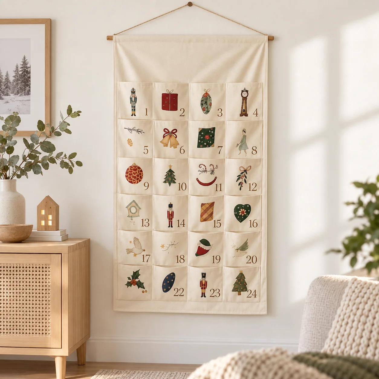 Personalized Christmas Advent Calendar 24 Pocket Canvas Custom Name Countdown Wall Decor For Kids Home Holiday Christmas Gift