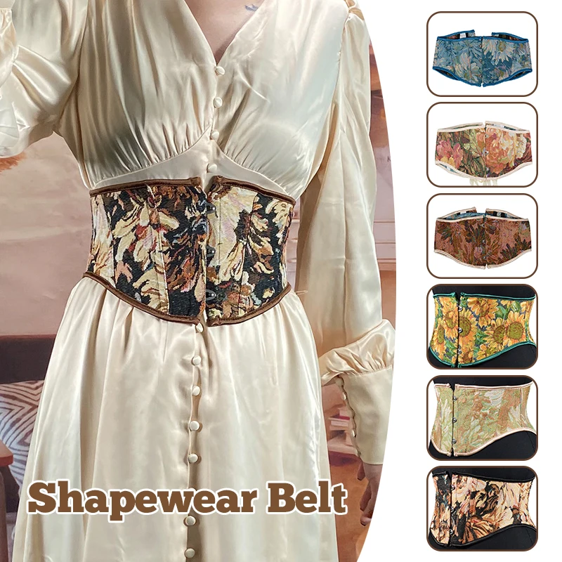 

Retro Jacquard Corset Girdle Body Shaper Women's Sexy Lolita Slim Cummerbund Built-in Fishbone Support Fashion Dresses Shapewear