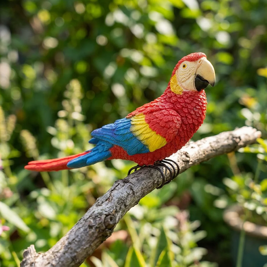 Bird Lovers Parrot Figurine Garden Tree Bark Decoration Lifelike Resin Bird Model with Metal Claws for Home Patio Decor