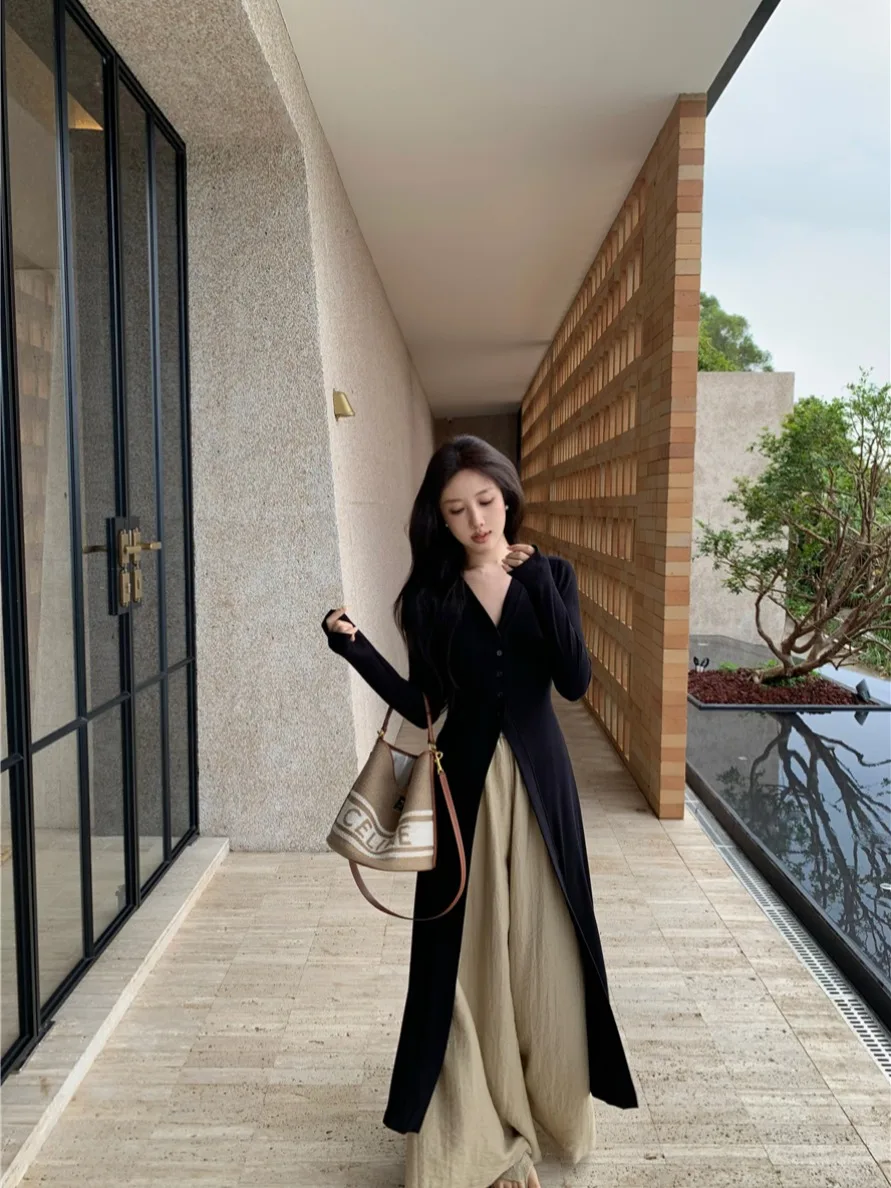 Ele Bla V-Ne Mid-Length Knitted Cardigan Women's Summer Lazy Sle Outerwear Sunscreen Open-irt Knitwear