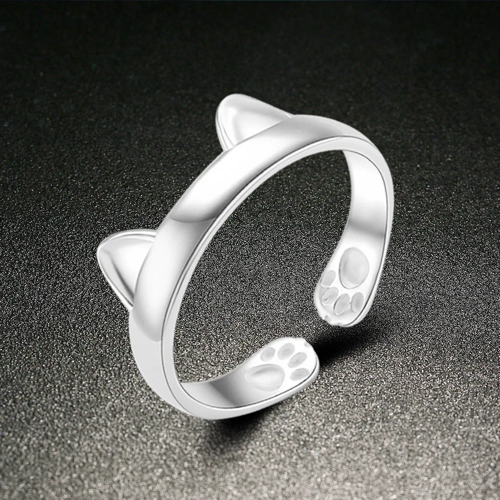 Cat Ear Silver Rings Cute Totoro Open Code Imitation 925 Sterling Silver Rings  Jewelry Wholesale