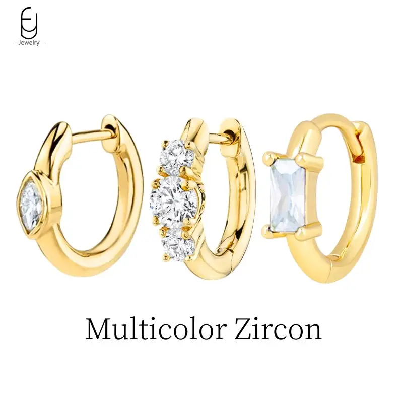 

925 Sterling Silver Needle Exquisite Colorful Hoop Earrings for Women Multicolor Zircon Round Earrings Party Fashion Jewelry