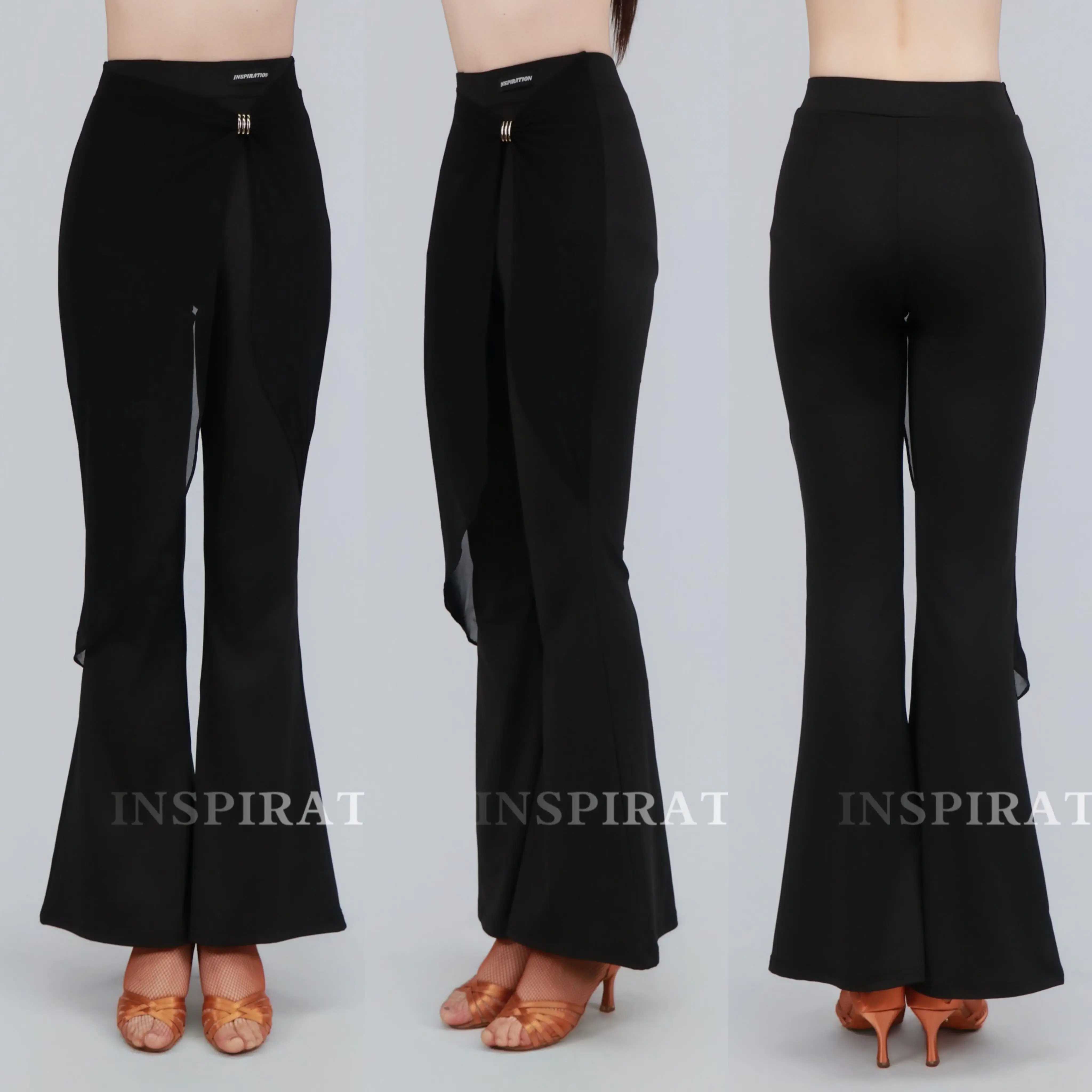 

Черные брюки для латинских танцев, женские расклешенные брюки с высокой талией, одежда для танцев румбы и сальсы, одежда для бальных танцев, DNV25599