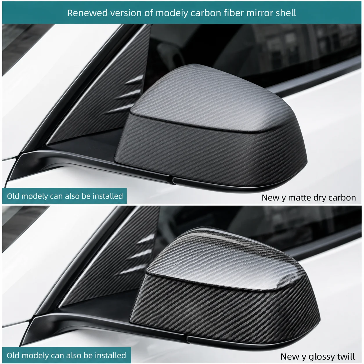 Genuine Carbon Fiber A-Pillar Triangular Rear View Mirror Interior for Both New and Old Tesla Model Y Models