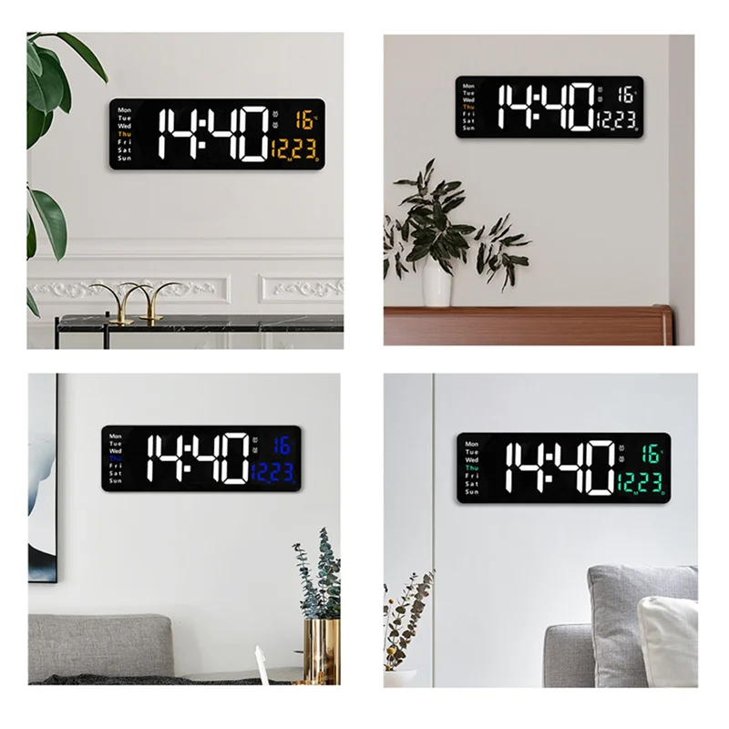 

AAAC-1 Piece Wall-Mounted Clocks Temp Date Week Display Dual Electronic Alarms Table With Remote Control Blue