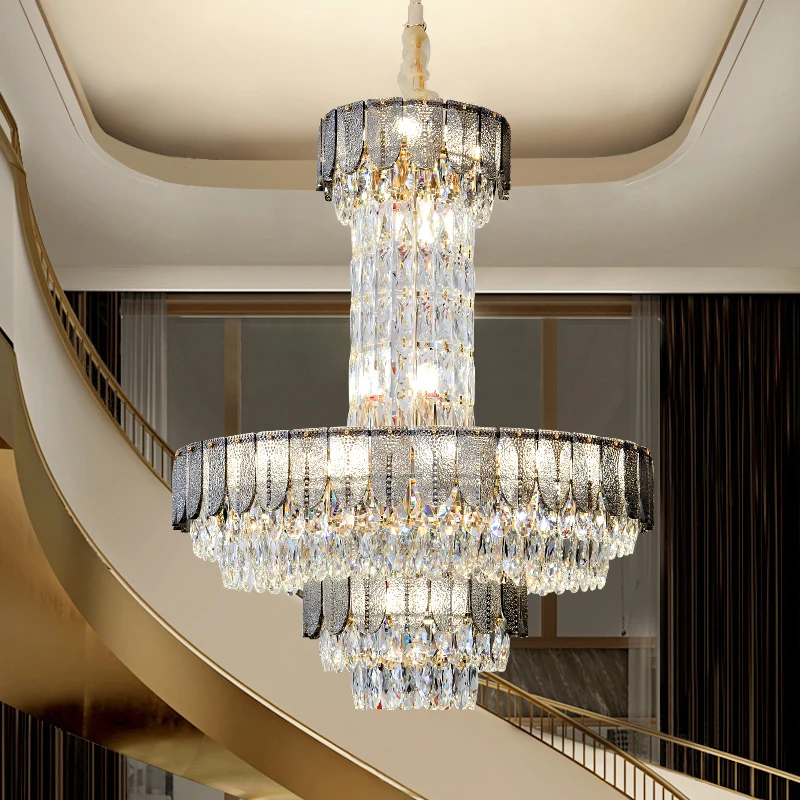 

Postmodern Light Luxury Multi-layer Crystal Chandelier Villa Main Living Room Lamp European Hotel Lobby Round Project Lamps