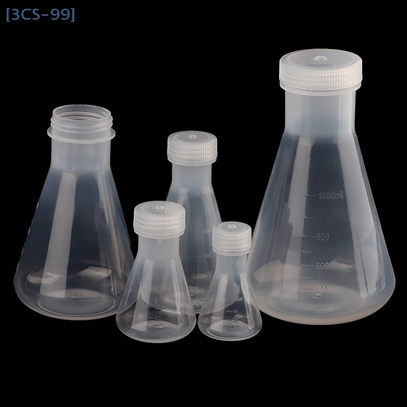 Frasco Erlenmeyer de plástico de laboratorio de 50ml a 1000ml, botella contenedora cónica con tapón de rosca para experimentos de laboratorio