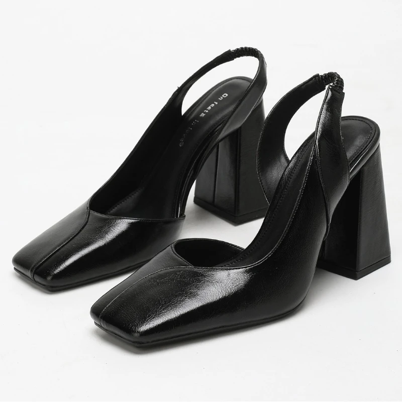

Elegant Slingbacks High Heels Woman Square Toe Hollow Chunky Heel Dress Shoes Concise Fashion Brand Sandals Women Tacones Mujer