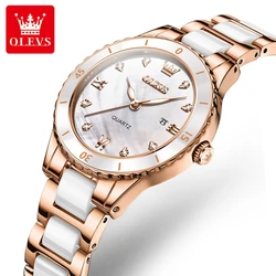 OLEVS 9985 Quartz Fashion Watch Gift Round-dial Ceramic Watchband Calendar