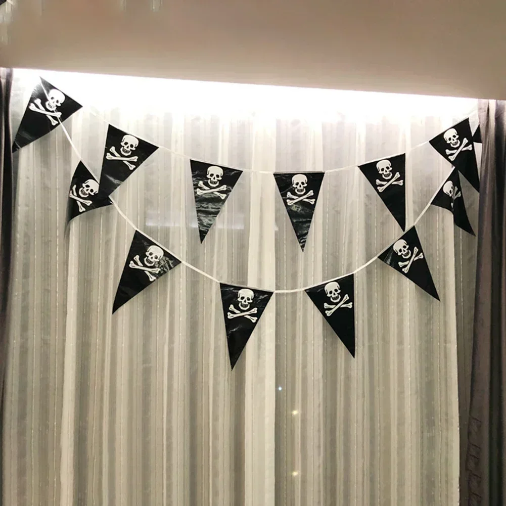 

5 M Halloween Pirate Banners Party Decor Skull Pennant Triangle Flags Birthday Festive Party Supplies