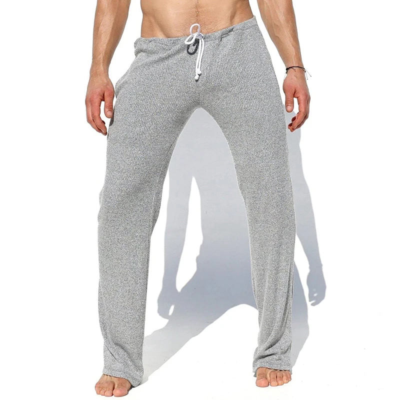 Fino respirável fino pijamas calças dos homens primavera outono diário casual cor sólida calças retas sexy pijamas calças masculinas roupa interior