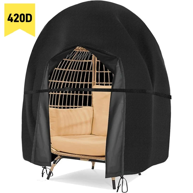 420D Outdoor Egg Shaped Double Swing Chair Cover Waterproof Windproof with Zipper Buckle Rope Egg Chair Protector