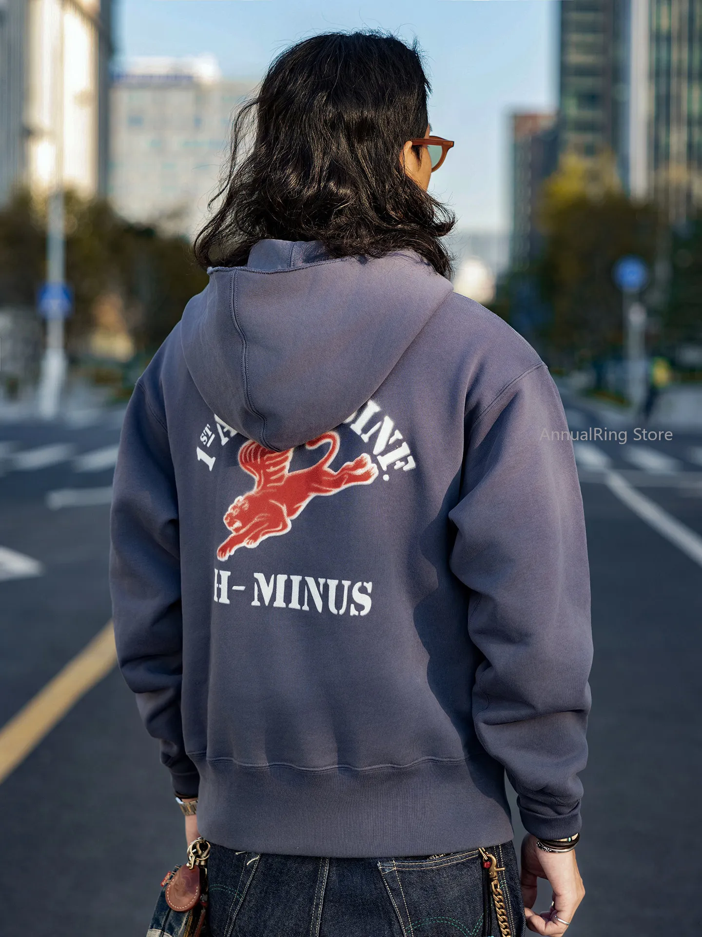 Red Tornado Hand-Stenciled Spray Printing Hooded Sweatshirt Men's Military-Inspired Graphic Hoodie Amekaji