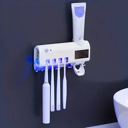 1pc/2pcs  Smart UV Toothbrush Sanitizer with Automatic Toothpaste Dispenser, Wall-Mounted UV Toothbrush Sterilizer