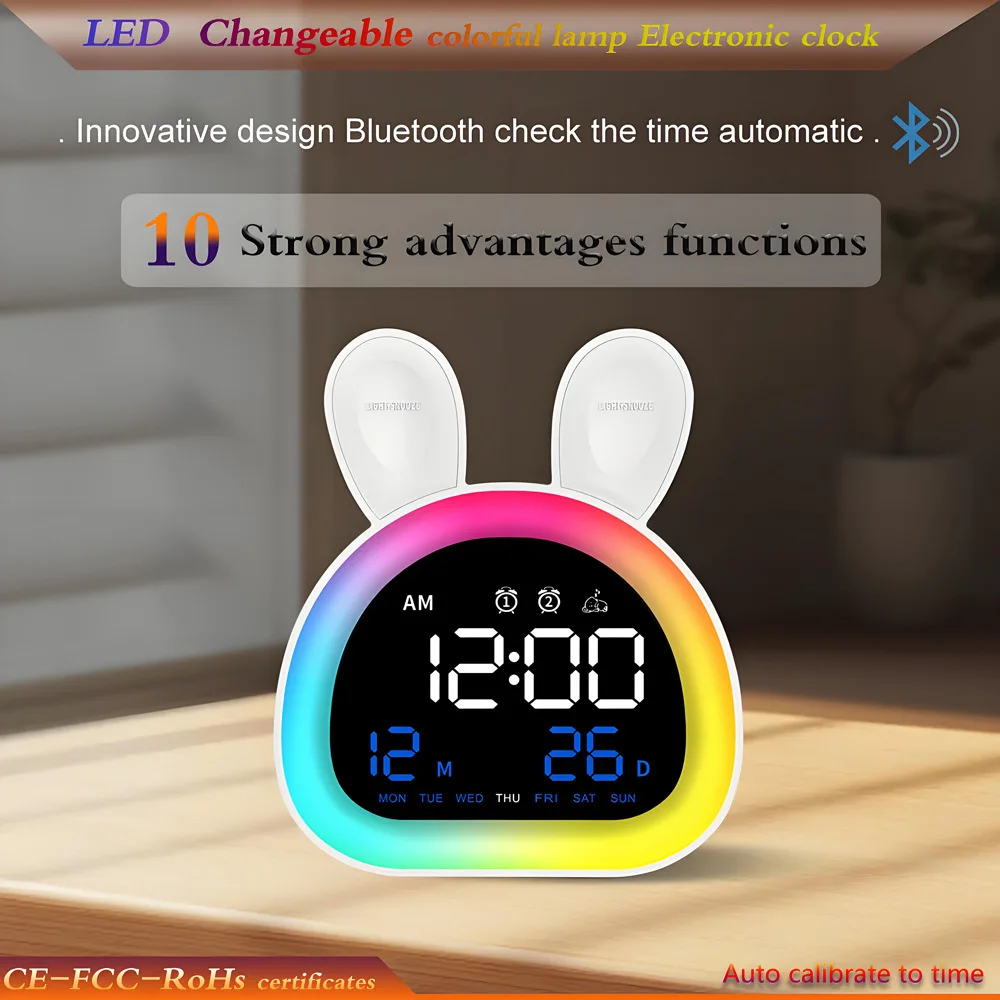 Kids Alarm Clock With Color Changing Night Light, 5 Ringtones, Date & Weekday Display, Perfect Bedroom Decor Gift For Boys Girls