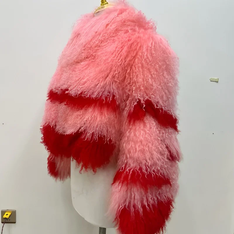 معطف فرو صوف للشاطئ المنغولي لونين طول 40 سنتيمتر سترة من جلد الغنم في الهواء الطلق معطف فرو حقيقي المفضل للنساء في الشتاء في الهواء الطلق