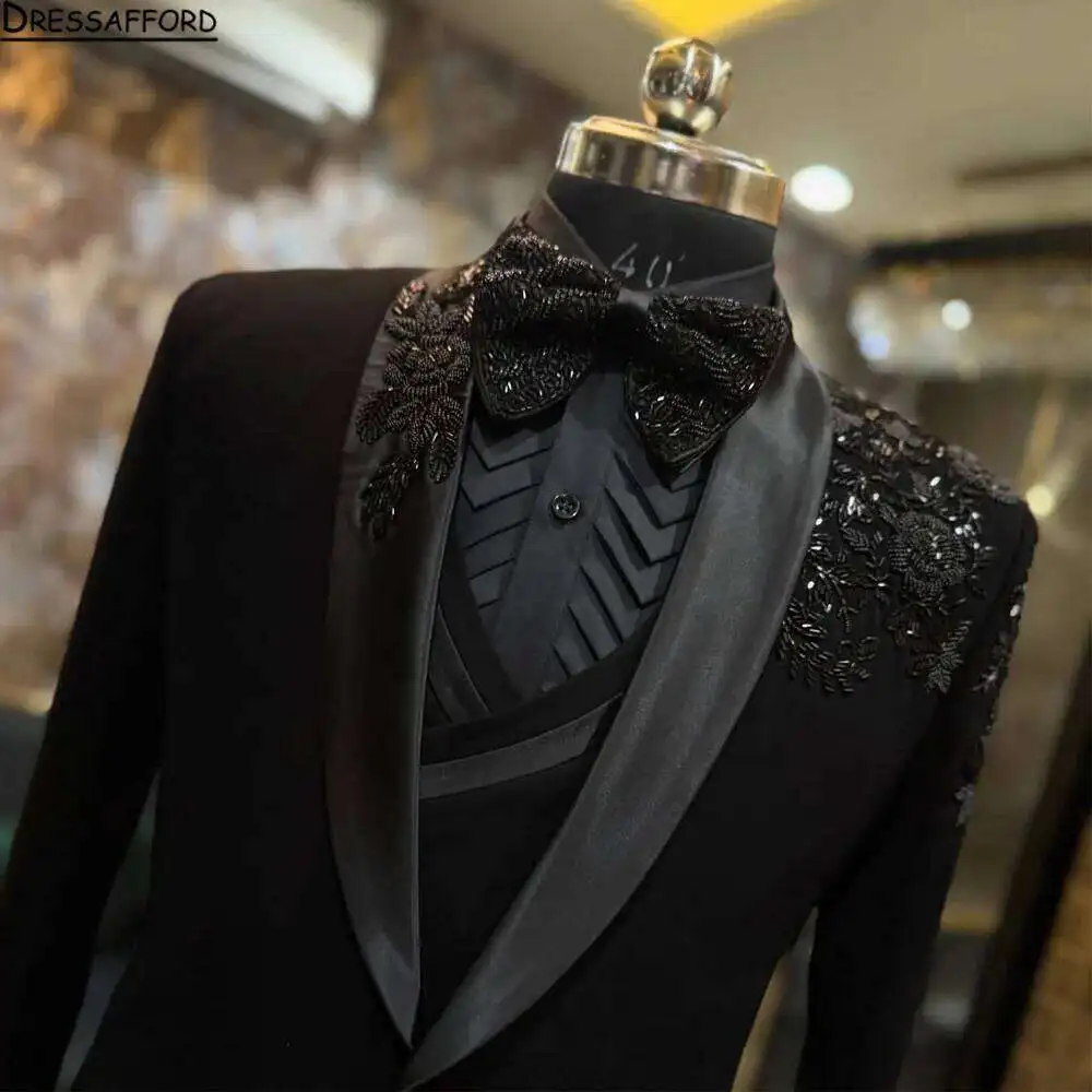 Jacket+Pants Fashionable Men Luxury Wedding Party Suits Singer Host Stage Performance Dress Set