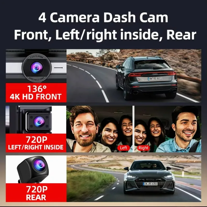 3.16-inch WIFI 4K + 1080P dual-lens driving recorder 140-degree night vision off-road loop video, built-in GPS