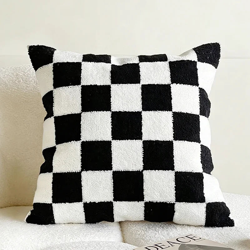 

3D Checkered Cushion Cover Plush Wavy Grid Throw Pillow Case Abstract Line for Sofa Living Room Bedroom Home Decor 2026
