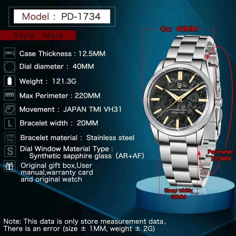 PAGANI DESIGN 40MM Men Quartz Watches Japan TMI VH31 Luxury Business Sapphire 316L Stainless Steel 100M Waterproof Watch For Men