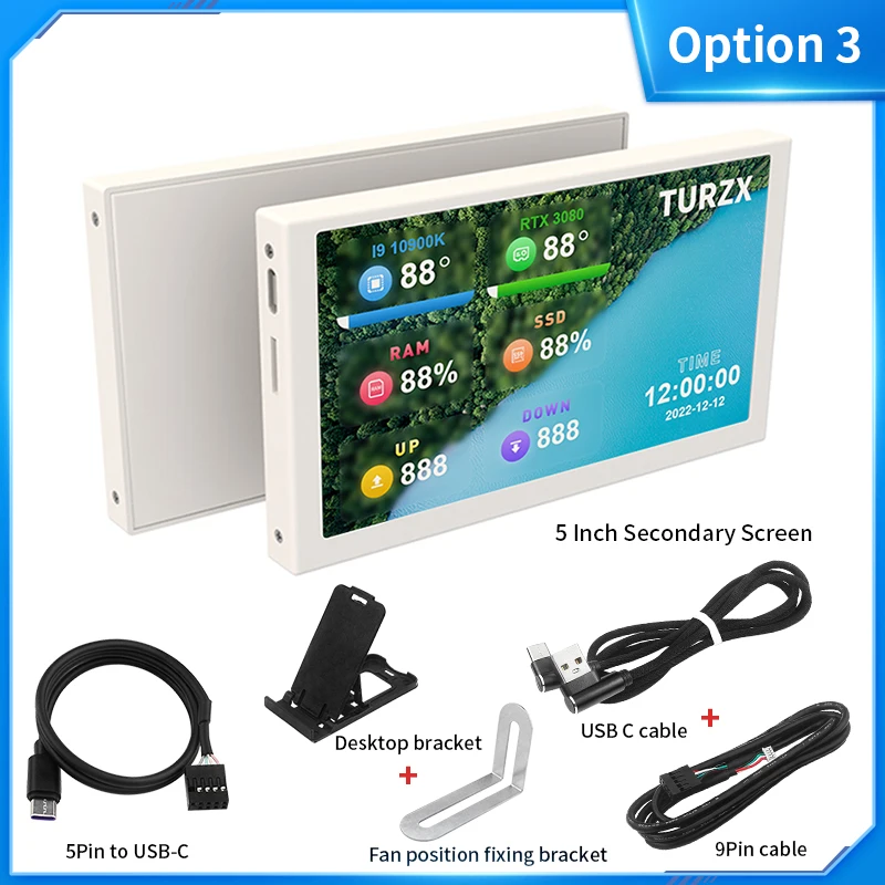 5 Zoll IPS Typ-C Sekundärbildschirm Dynamisches 800 x 480 LCD-Display CPU GPU RAM HDD-Überwachung frei AIDA64 mit Aluminiumgehäuse